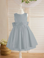 Vestido de princesa/vestido de princesa de satén y tul hasta la rodilla para niña de las flores 