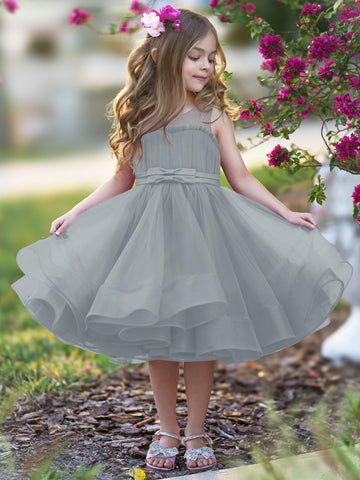 Vestido de princesa/vestido de tul hasta la rodilla para niña de las flores 