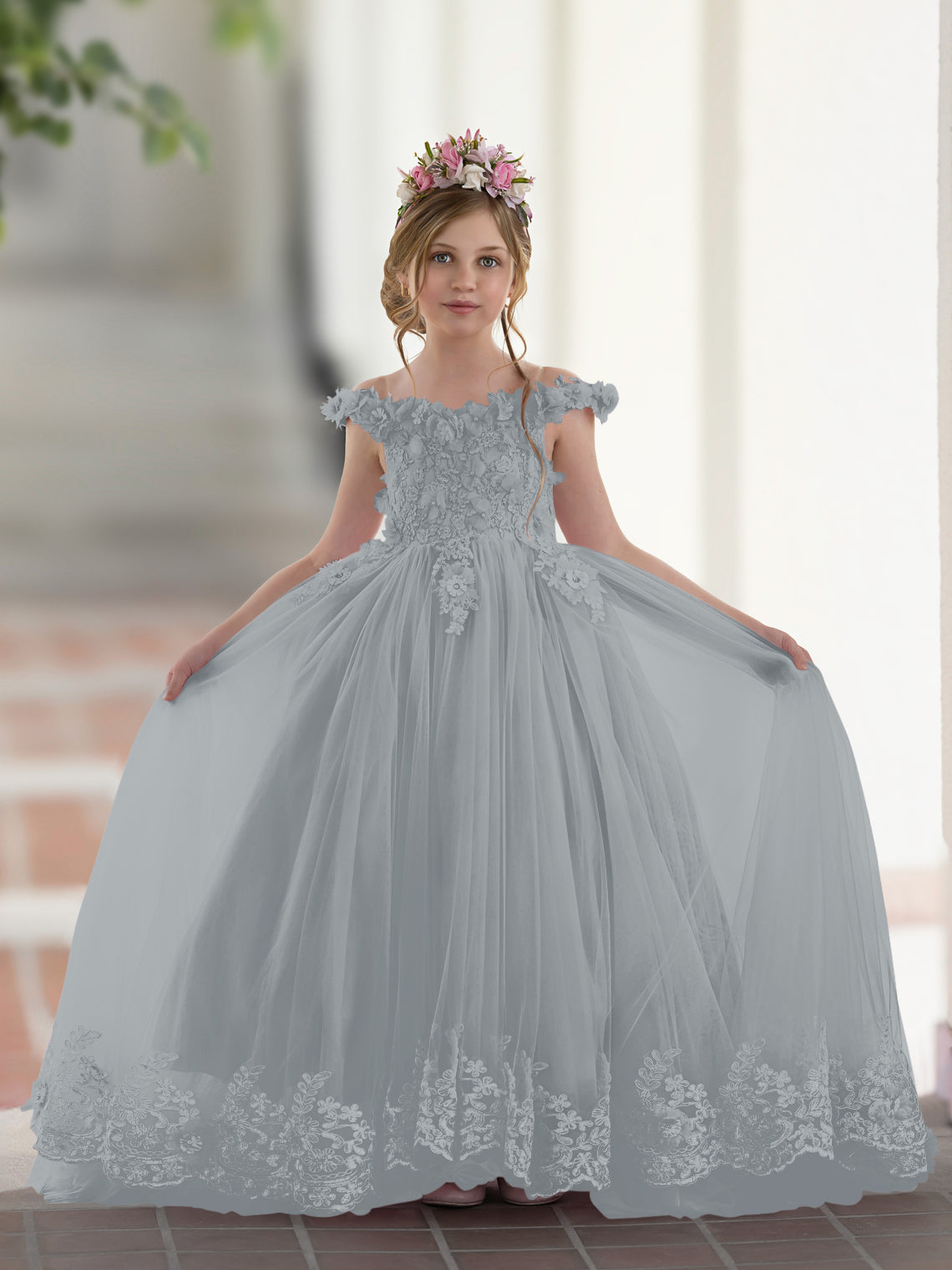 Vestido de gala/princesa rosa con cola de encaje para cumpleaños 