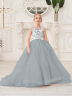 Elegante vestido de princesa sin mangas de tul para niña de las flores, corte en A 