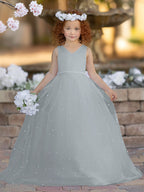 Elegante vestido de princesa de satén y tul para niña de las flores 