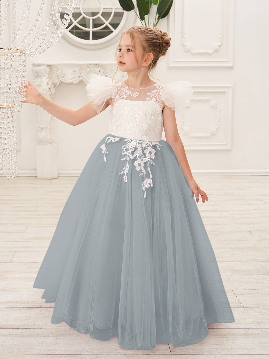 Robe de demoiselle d'honneur à traîne en tulle et dentelle amovible 