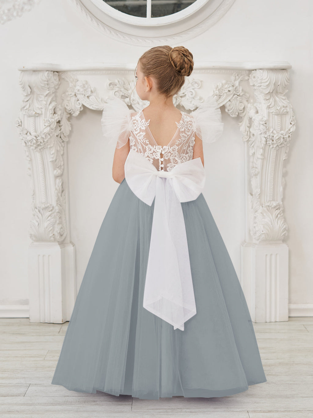 Robe de demoiselle d'honneur à traîne en tulle et dentelle amovible 