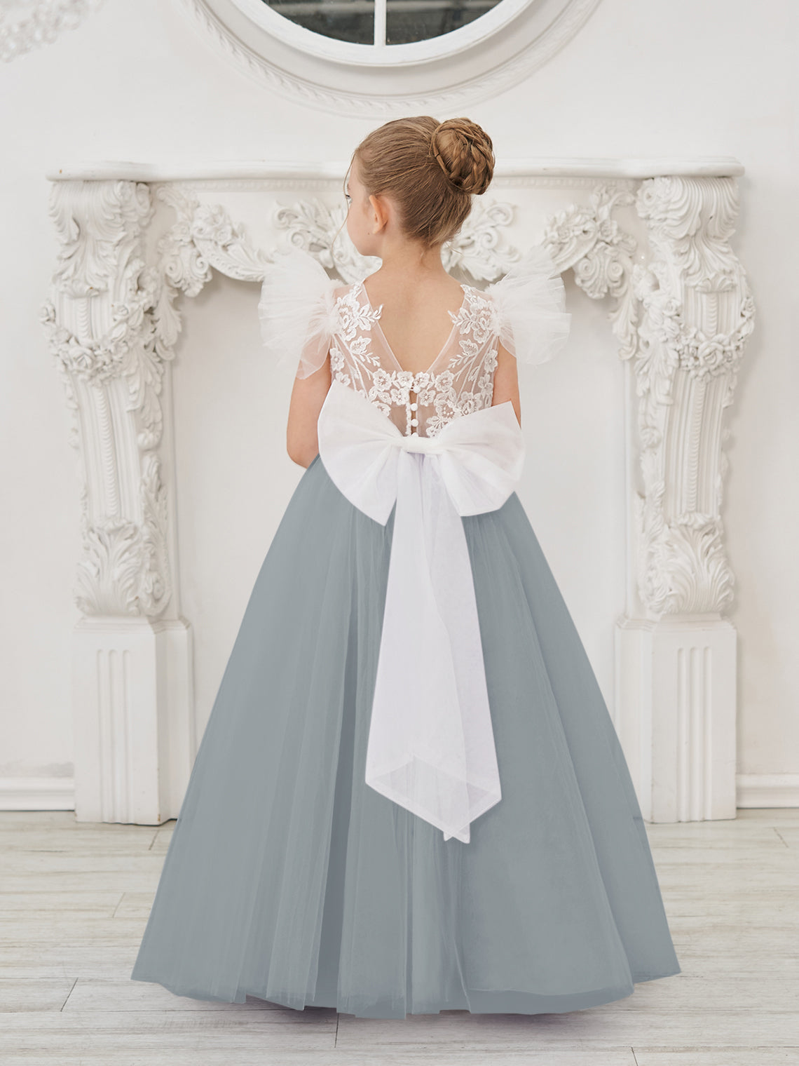 Robe de demoiselle d'honneur à traîne en tulle et dentelle amovible 