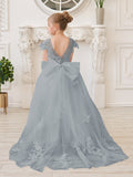 Vestido de niña de las flores para la Primera Comunión, color marfil, con cola desmontable estilo princesa. 