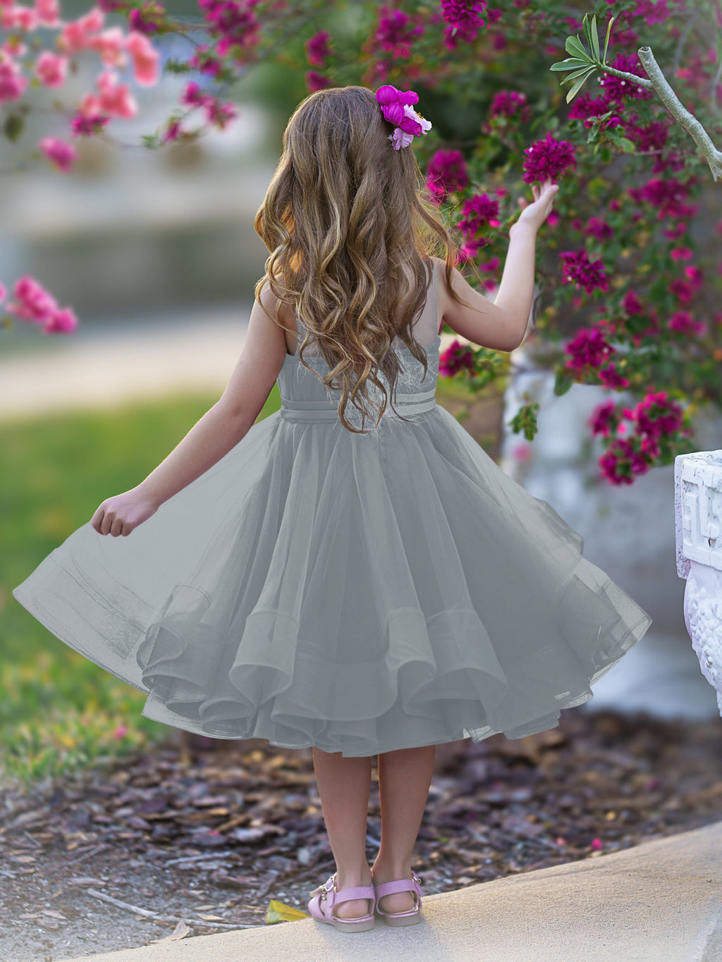 Vestido de princesa/vestido de tul hasta la rodilla para niña de las flores 