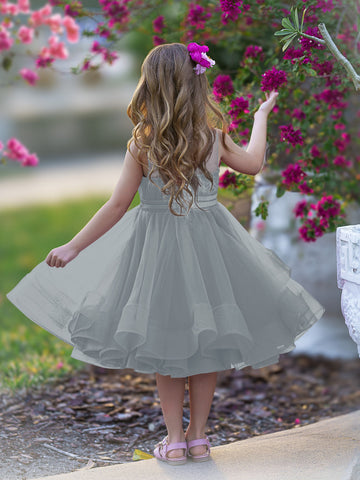 Vestido de princesa/vestido de tul hasta la rodilla para niña de las flores 