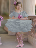 Vestido de princesa/vestido de tul hasta la rodilla para niña de las flores de cumpleaños 