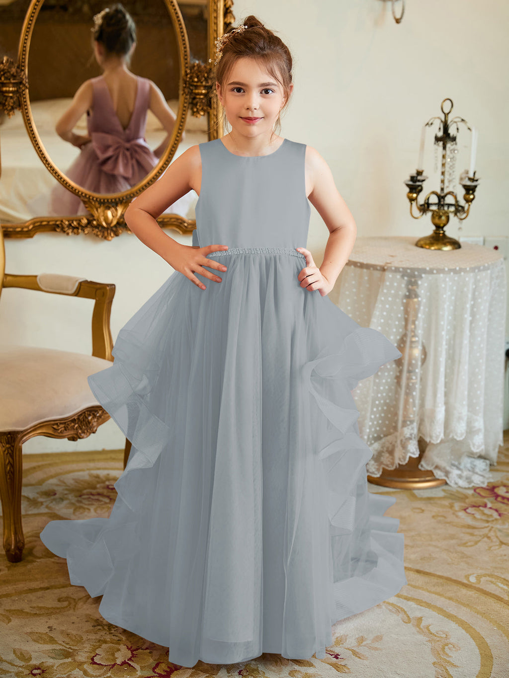 Vestido de princesa/vestido de princesa de satén y tul para niña de las flores 