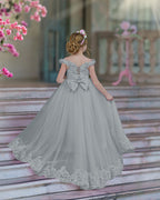 Vestido de gala/princesa rosa con cola de encaje para cumpleaños 