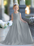 Vestido de niña de las flores para la Primera Comunión, corte en A, encaje y satén, hasta el suelo 