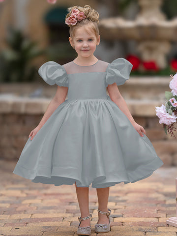 Vestido de princesa/vestido de princesa de satén hasta la rodilla para niña de las flores 