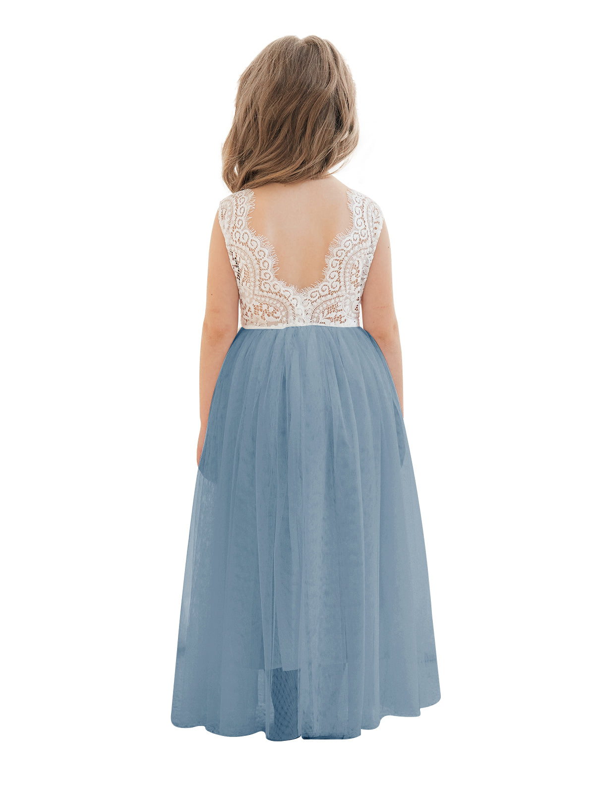 Vestido blanco de tul y encaje de corte A hasta el tobillo (2003227597) 