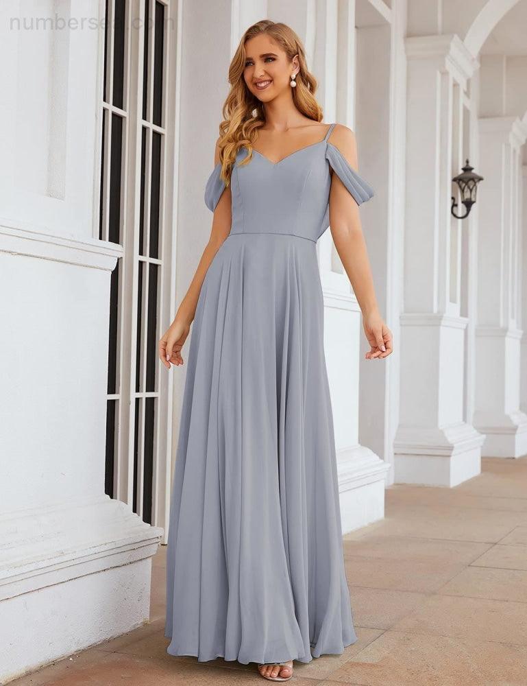 Baoleely Cold Shoulder Chiffon Bridesmaid Dresses Long Maxi Formal Prom Gowns for Women Party  SEA28059