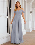 Baoleely Cold Shoulder Chiffon Bridesmaid Dresses Long Maxi Formal Prom Gowns for Women Party  SEA28059