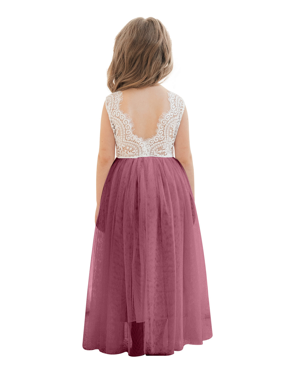 Vestido blanco de tul y encaje de corte A hasta el tobillo (2003227597) 