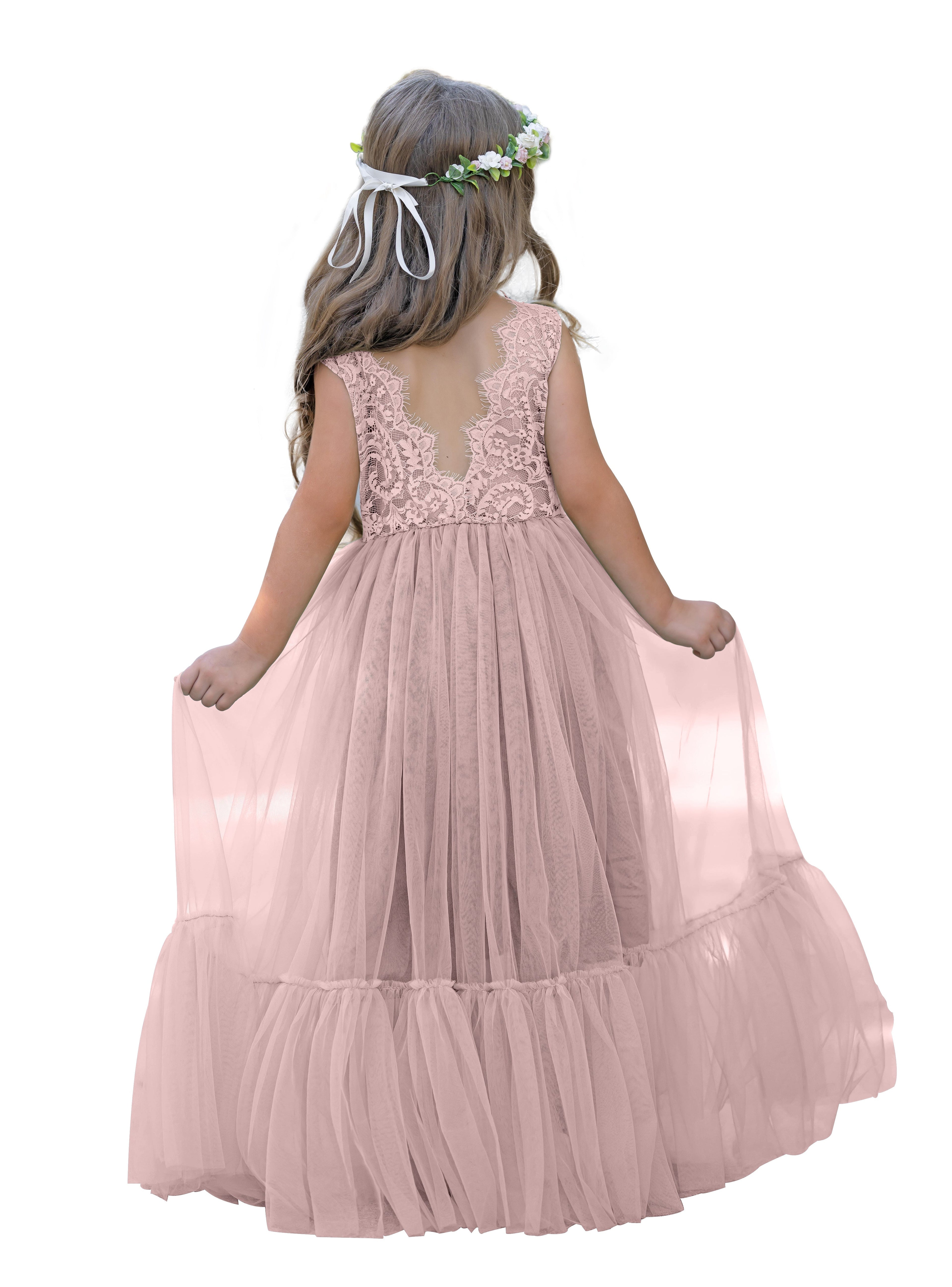 Vestido largo de tul y encaje estilo boho para niña de las flores 