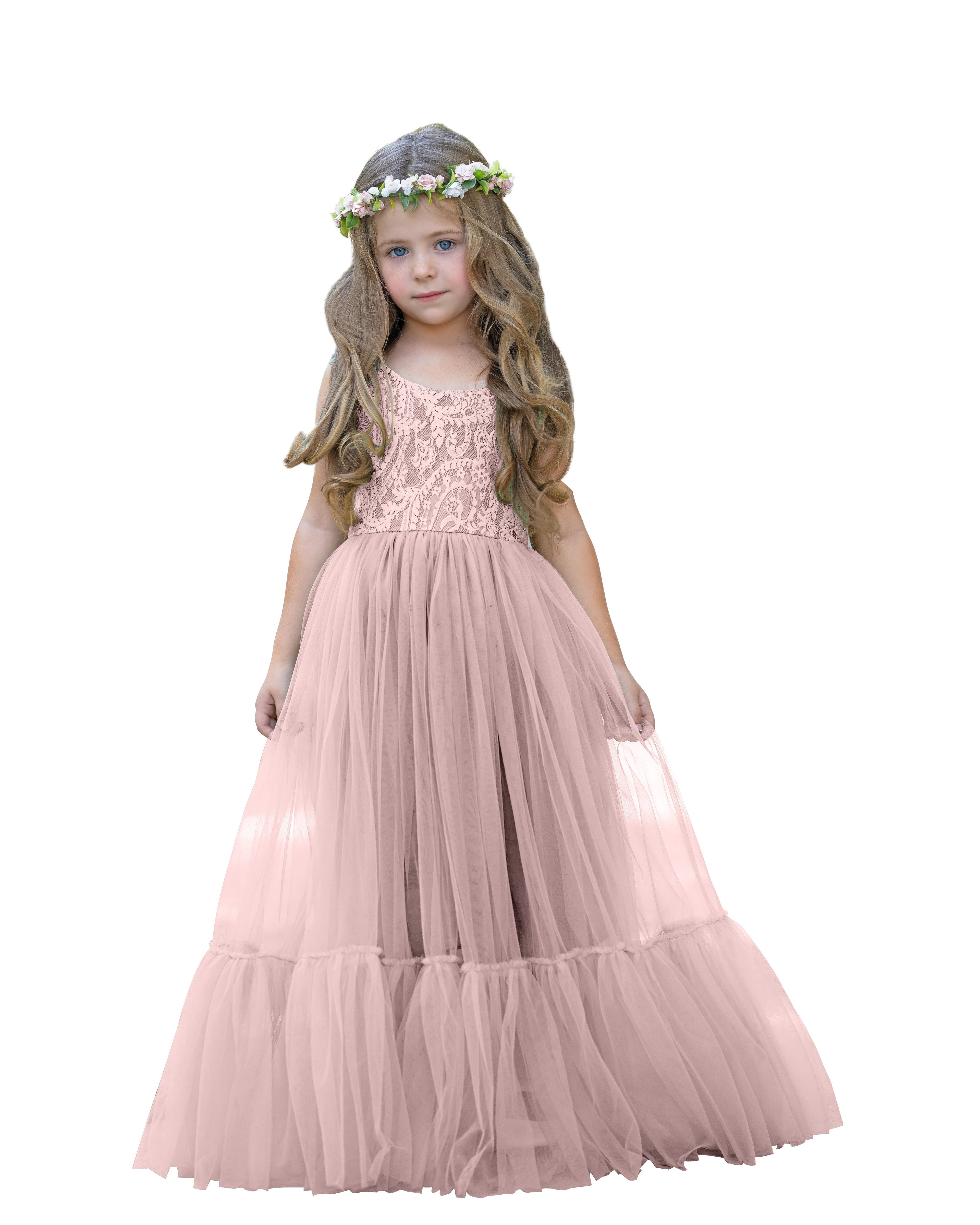 Vestido largo de tul y encaje estilo boho para niña de las flores 