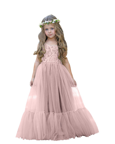 Vestido largo de tul y encaje estilo boho para niña de las flores 