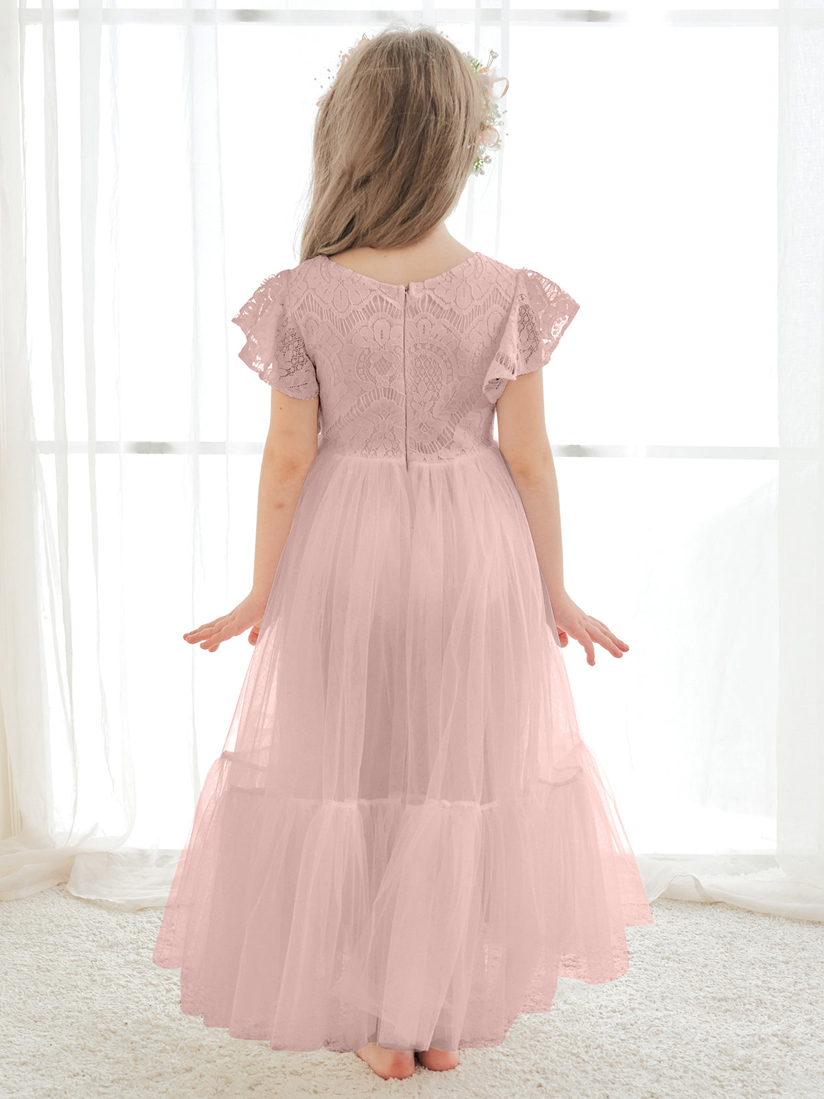 Vestido blanco de tul y encaje hasta el tobillo (2003227579) 
