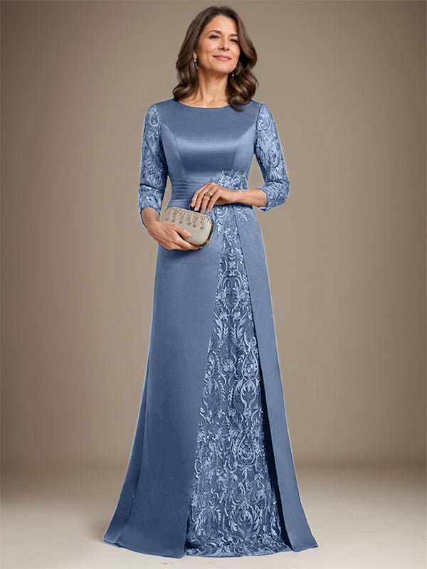 Vestido de novia de corte A, escote redondo, largo hasta el suelo, de satén de encaje, con apliques, para la madre de la novia. 