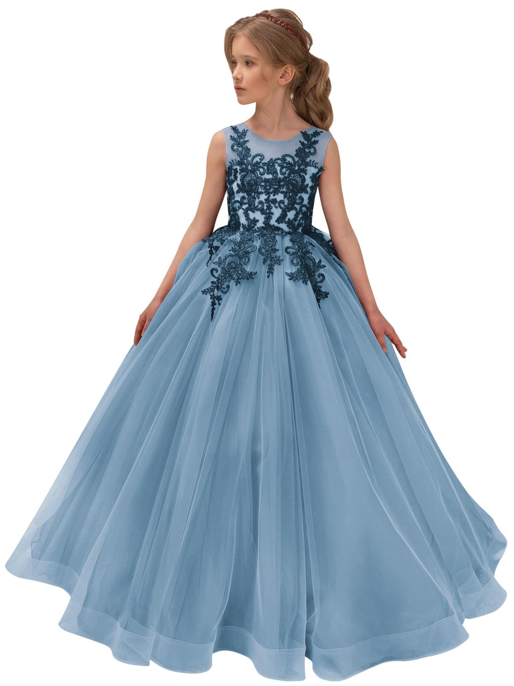 Vestidos de niña de las flores de tul y encaje para bodas, vestidos de concurso de encaje floral para adolescentes 