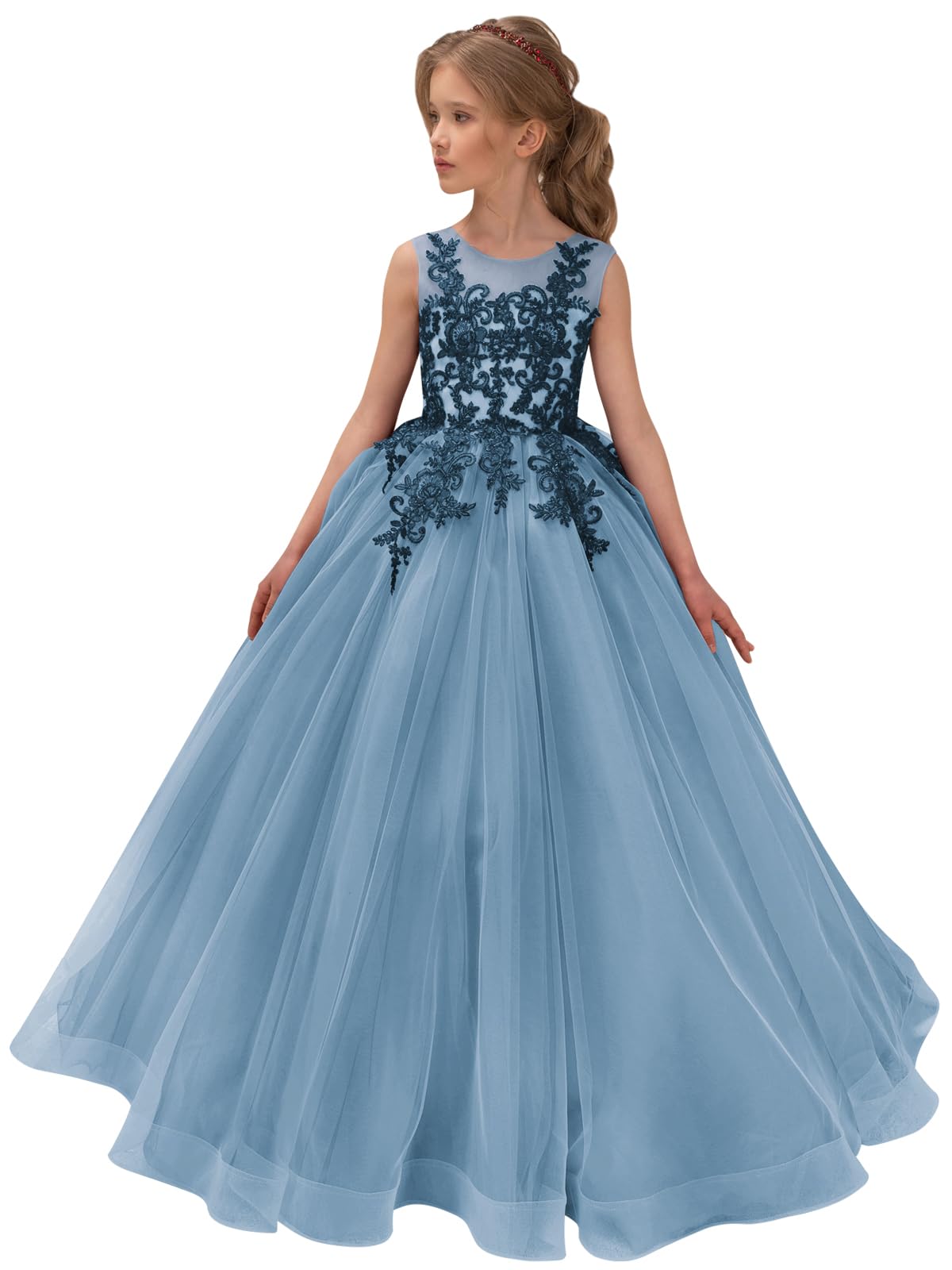 Vestidos de niña de las flores de tul y encaje para bodas, vestidos de concurso de encaje floral para adolescentes 