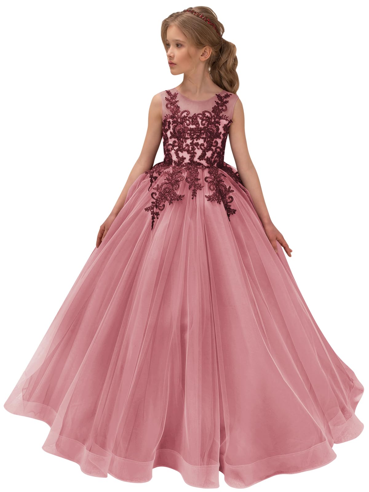 Vestidos de niña de las flores de tul y encaje para bodas, vestidos de concurso de encaje floral para adolescentes 