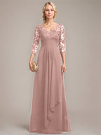 Vestido de novia de corte línea A, escote en V, largo hasta el suelo, de gasa de encaje con volantes en cascada y lentejuelas. 