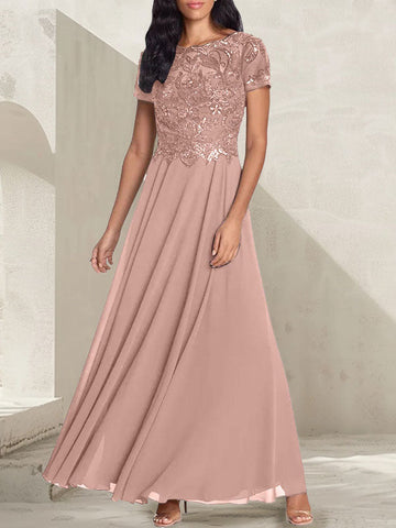 Charcoal Grey A-Line Scoop Long Mother of the Bride Dress With Beadings