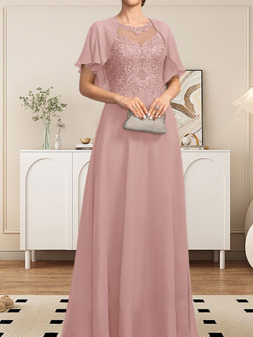 Vestido de novia de corte A, escote redondo, ilusión, largo hasta el suelo, de encaje y gasa con lentejuelas.