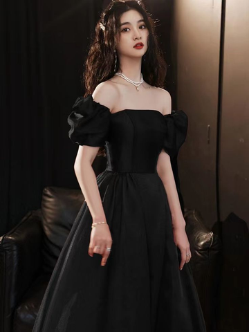 Robe de soirée noire, style nouveau, en satin, robe de bal, robe de princesse pour anniversaire, sur mesure Y4953