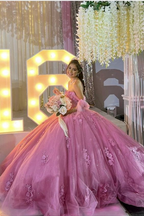 Vestido de quinceañera con hombros descubiertos, apliques de encaje, vestido de baile, vestido de 15 años Y4086