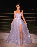 Vestido de noche largo para mujer, corte en A, tirantes finos, único, modesto, elegante y brillante Y5995