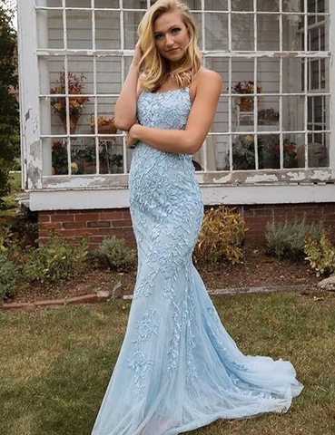 Robe de bal sirène rose en dentelle et tulle, dos lacé, Y2902