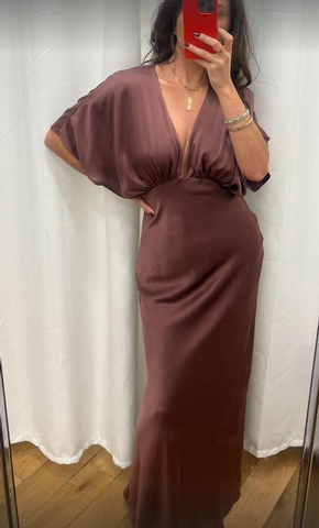 Deep-V Satin Brown Long Prom Dress Evening Dress Y8449