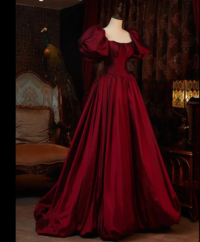 Vestidos de noche largos hasta el suelo, color rojo vino, de manga corta, estilo gala, modelo Y6973