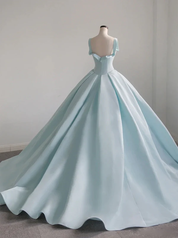 Vestido largo de baile azul satinado, vestido azul para quinceañera Y392