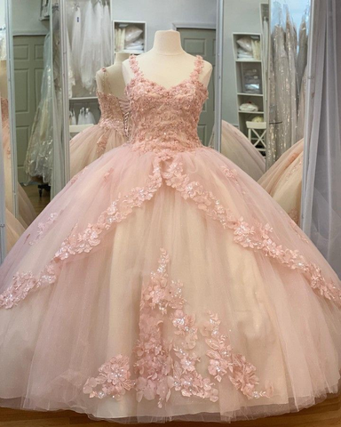 Vestido de quinceañera de tul dulce, 16 pulgadas, encaje rosa, fiesta, flores, brillante, vestido de graduación Y3027