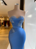 Elegante vestido de noche azul de corte recto/columna, vestido de concurso Y4196