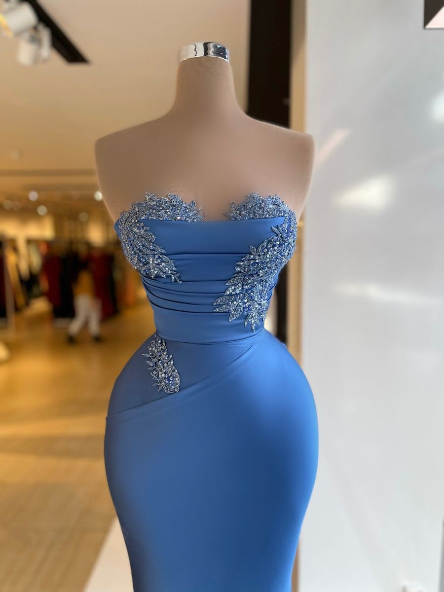 Elegante vestido de noche azul de corte recto/columna, vestido de concurso Y4196