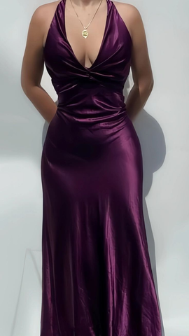 Vestido de noche largo de satén con escote en V sexy Y7781