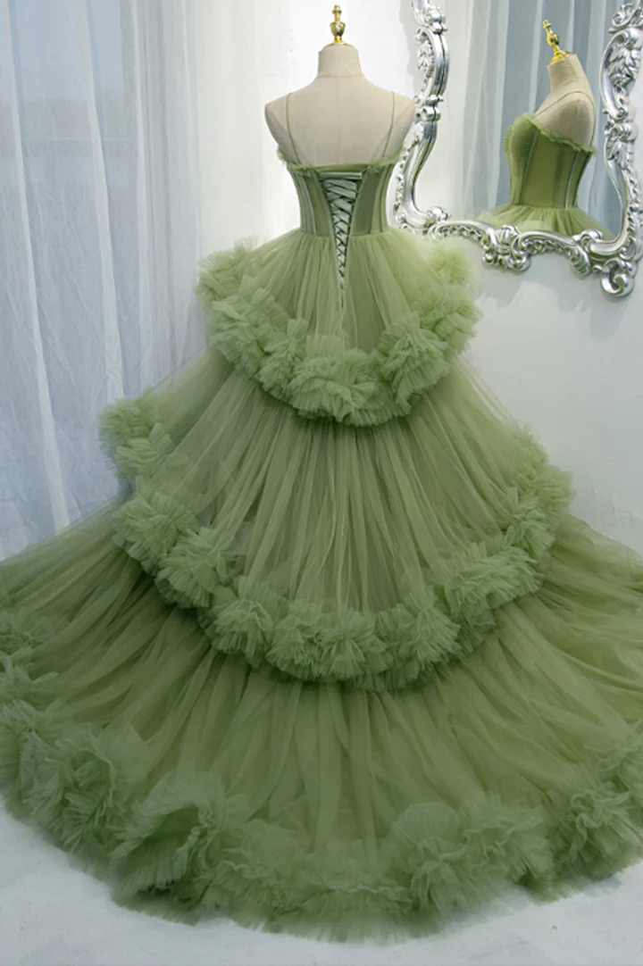 Vestidos largos de tul verde para baile de graduación, vestidos de noche formales de corte A Y2029