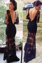 Vestido de noche de encaje de manga larga para baile de graduación, vestidos de gala 