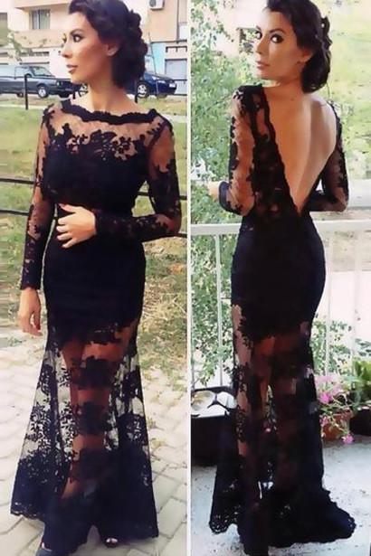 Vestido de noche de encaje de manga larga para baile de graduación, vestidos de gala 