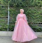 Vestido largo de fiesta de tul rosa, vestido de noche de tul rosa Y6325