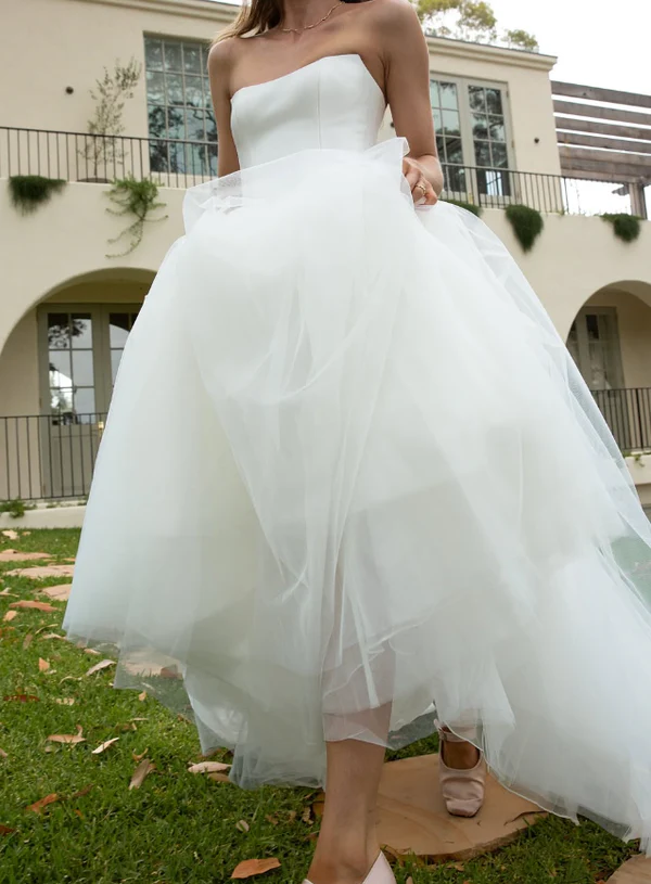Vestido de fiesta de tul blanco romántico de corte A, vestido de novia formal Y8084