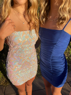 Lovely Spaghetti Straps Homecoming Dress Blue Bodycon Dress Y2102