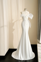 Pretty White Strapless Satin Organza Bow Mermaid Evening Dress,Formal Prom Dress Wedding Dress Y8679