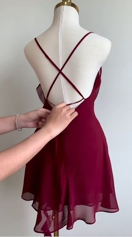 Robe de soirée courte en mousseline bordeaux, robe de bal de fin d'année Y8421
